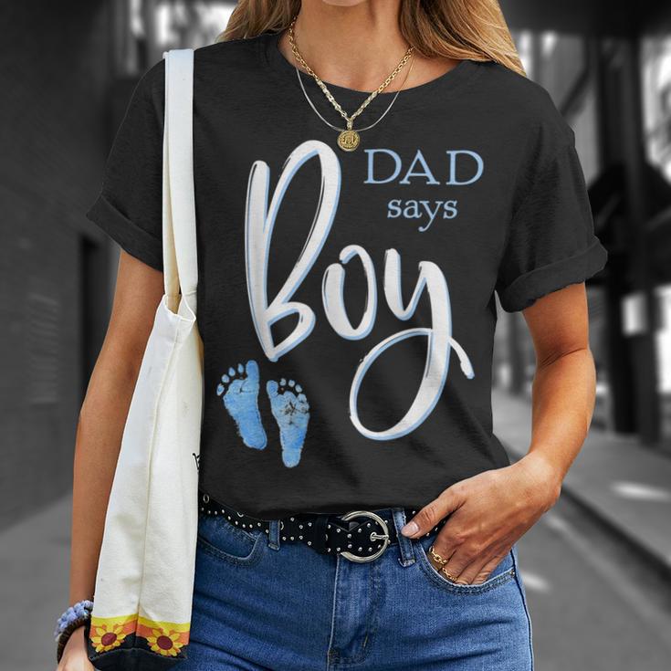 Dad Says Boy Baby Shower Gender Reveal Guess T-Shirt Gifts for Her