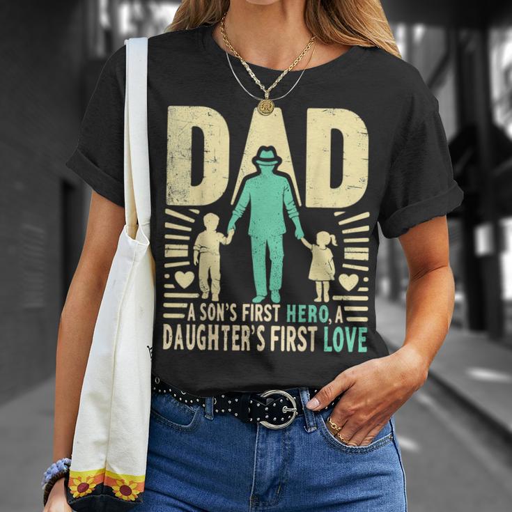 Dad A Sons First Hero A Daughters First Love For Fathers Day T-Shirt Gifts for Her