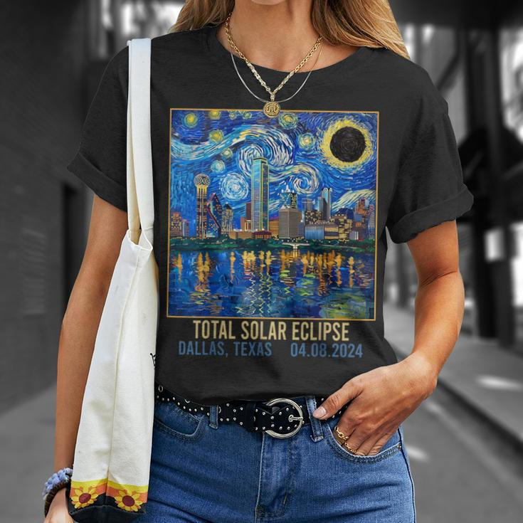 Dallas Texas Skyline Artistic Total Solar Eclipse 2024 T-Shirt Gifts for Her