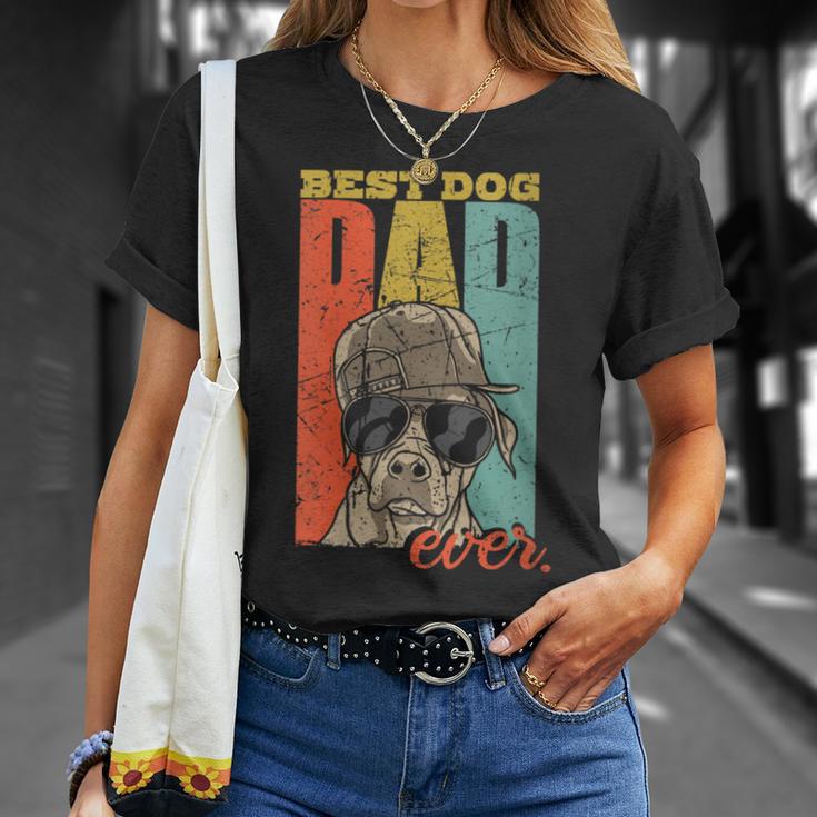 Damen Best Dog Dad Ever Hundepapa Hund Papa Mit-Ausschnitt T-Shirt Geschenke für Sie