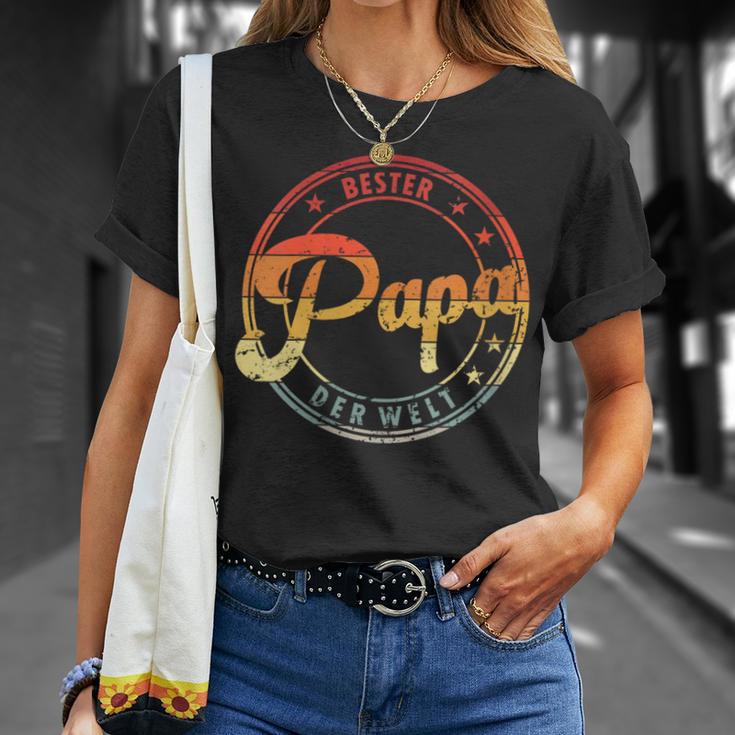 Damen Herren Retrointage Bester Papa Der Welt Mit-Ausschnitt T-Shirt Geschenke für Sie