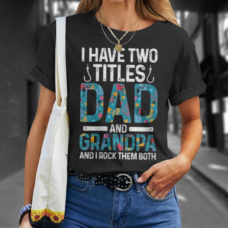 Damen Ich Habe Zwei Titel Papa Und Opa Großvater Mit-Ausschnitt T-Shirt Geschenke für Sie