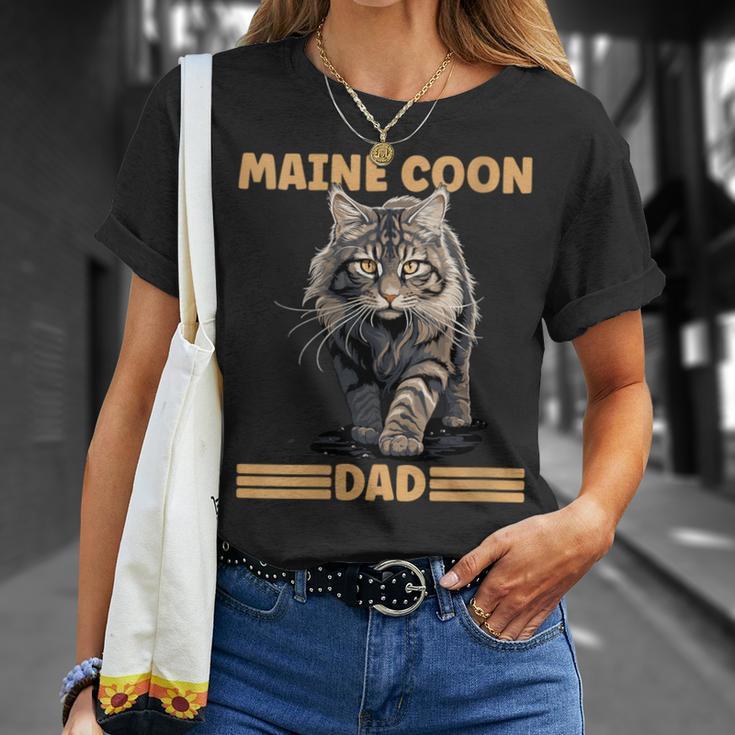 Damen Maine Coon Papa Katzenliebhaber Maine Coon Dad Mit-Ausschnitt T-Shirt Geschenke für Sie