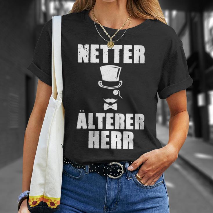 Damen Netter Älterer Herrater Papa Opa Geschenk Gentleman Mit-Ausschnitt T-Shirt Geschenke für Sie