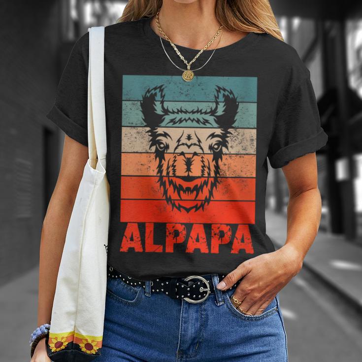 Damen Papa Alpaka Alpapaatertag Bester Frischgebackenerater Mit-Ausschnitt T-Shirt Geschenke für Sie