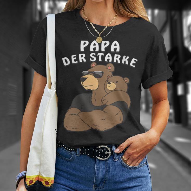 Damen Papa Der Starkeater Familie Bär Papabear Papa Mit-Ausschnitt T-Shirt Geschenke für Sie