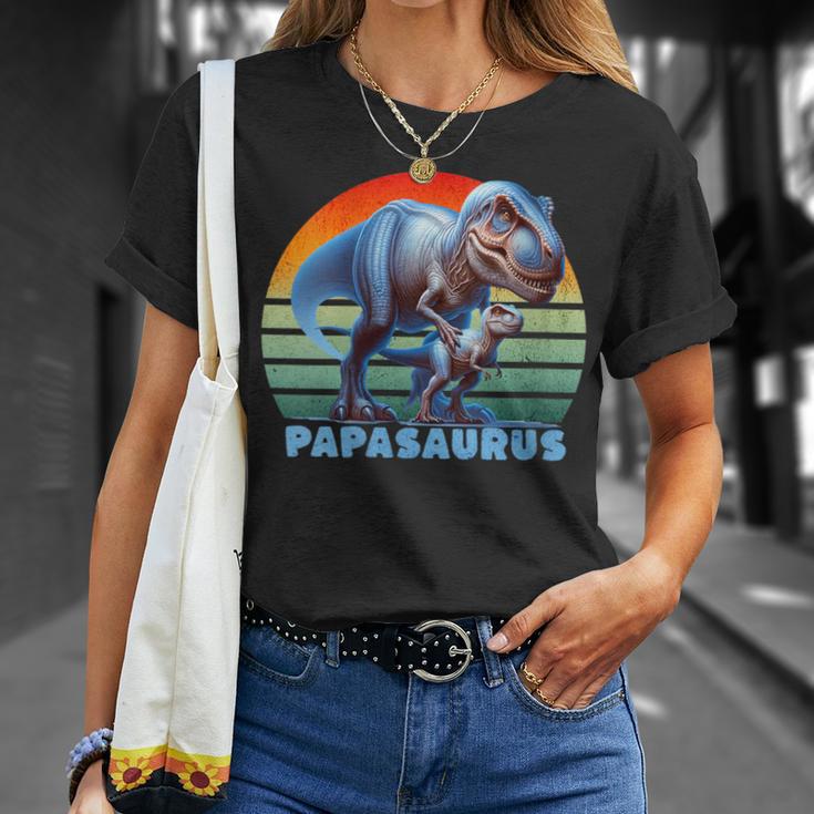 Damen Papasaurusatertag Bester Papa Mit-Ausschnitt T-Shirt Geschenke für Sie