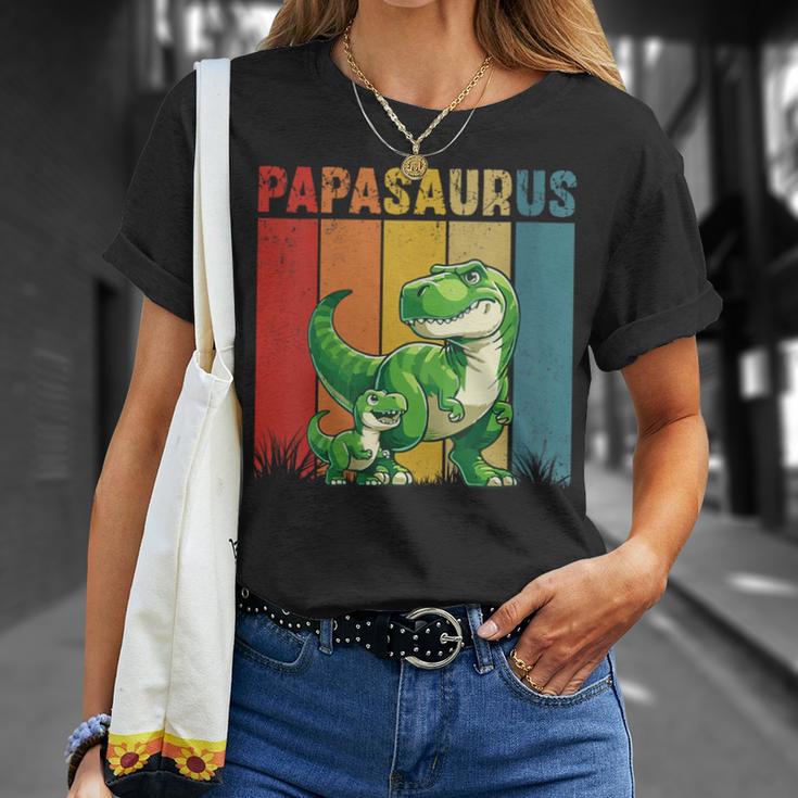 Damen Papasaurusatertag Bester Papa T-Rex Papa Mit-Ausschnitt T-Shirt Geschenke für Sie