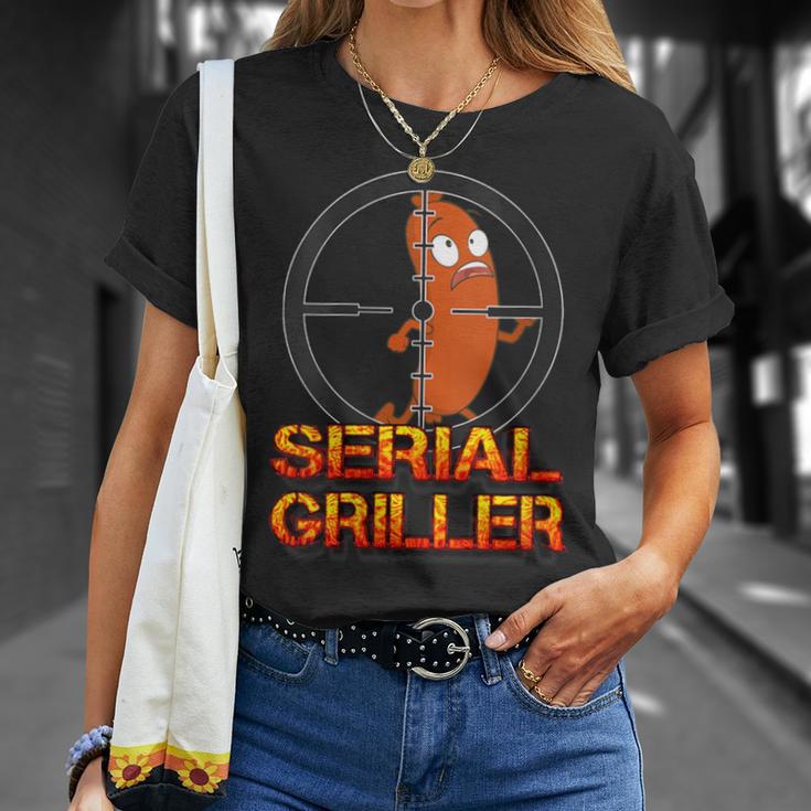 Damen Serial Griller Grillenatertag Grill Herrentag Papa Mit-Ausschnitt T-Shirt Geschenke für Sie