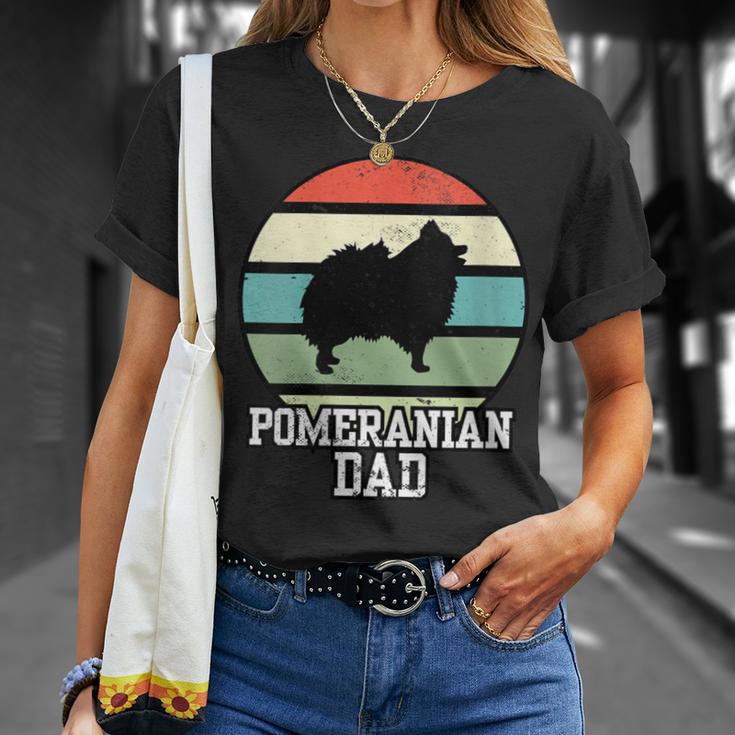 Damen Zwergspitz Papa I Retro Zwergspitz Mit-Ausschnitt T-Shirt Geschenke für Sie