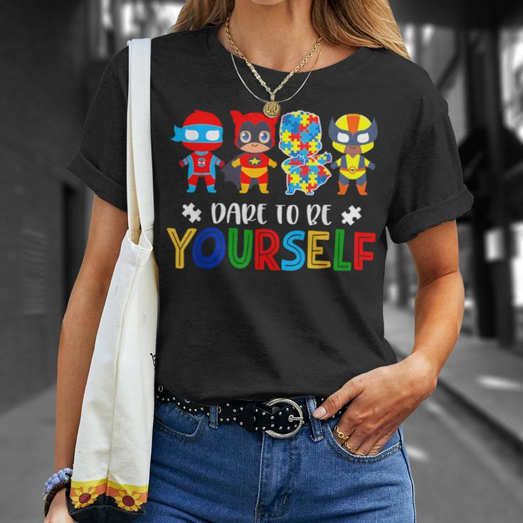 Dare To Be Yourself Autism Awareness Superheroes T-Shirt Gifts for Her