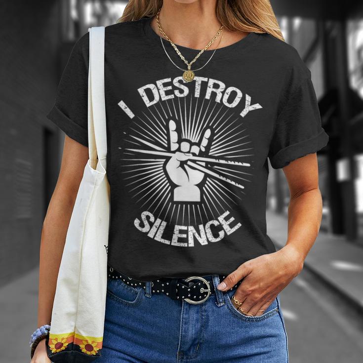 I Destroy Silence Vintage Music Bands Drum Sticks Drummer T-Shirt Gifts for Her