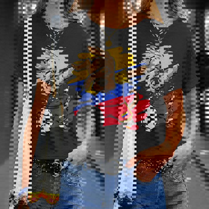 Divertido Dabbing Perro Fútbol Deenezuela Bandera Sport Camiseta unisex Regalos para ella