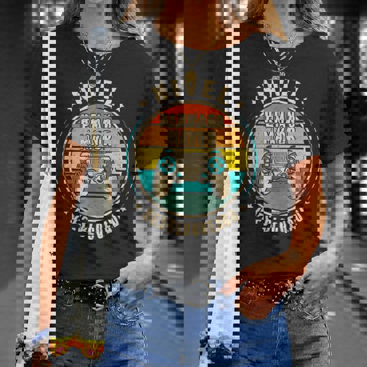Divertido Hermano Mayor Regalo Embarazo Anuncio Hermano Camiseta unisex Regalos para ella