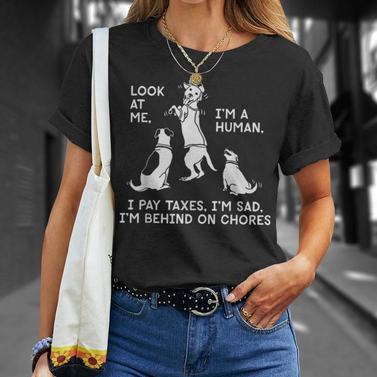 Dog Mocks Humans Look At Me I'm A Human T-Shirt Gifts for Her