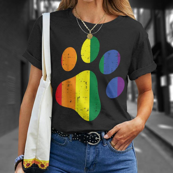 Dog Paw Print Lgbtq Rainbow Flag Gay Pride Ally Dog Lover T-Shirt Gifts for Her