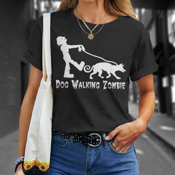 Dog Walking Zombie Living Dead Humor T-Shirt Gifts for Her