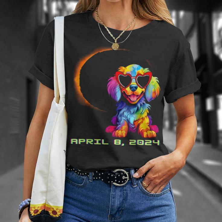 Dog Wearing Solar Glasses Eclipse Colorful Puppy Love Dog T-Shirt Gifts for Her