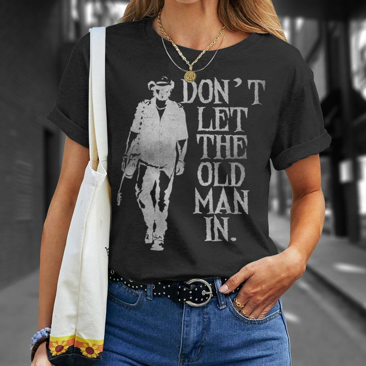 Don't Let The Old Man In Vintage American Flag Style T-Shirt Gifts for Her