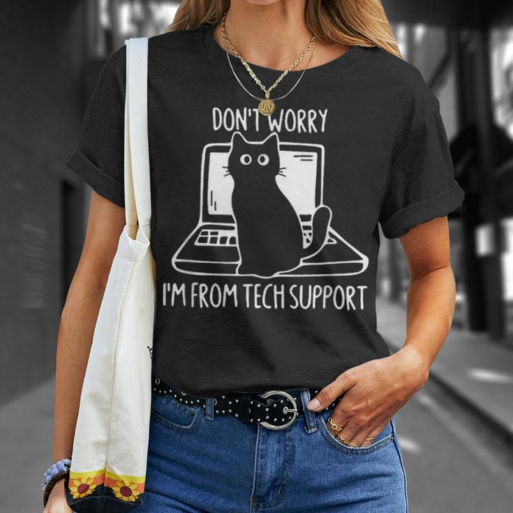 Don't Worry I'm From Tech Support Cat On Computer T-Shirt Gifts for Her