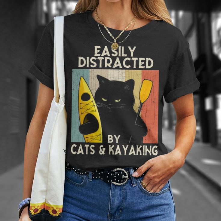 Easily Distracted By Cats & Kayaking Cat Lovers Kayakers T-Shirt Gifts for Her