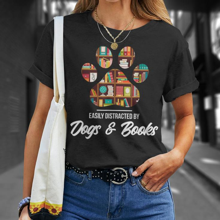 Easily Distracted By Dogs And Books Animal Lover T-Shirt Gifts for Her