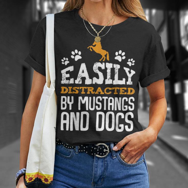 Easily Distracted By Mustangs And Dogs Animal Lover T-Shirt Gifts for Her