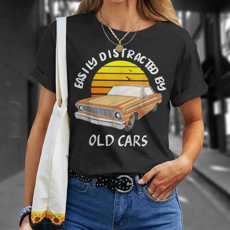 Easily Distracted By Old Cars Classic Car Lover Sunset T-Shirt Gifts for Her