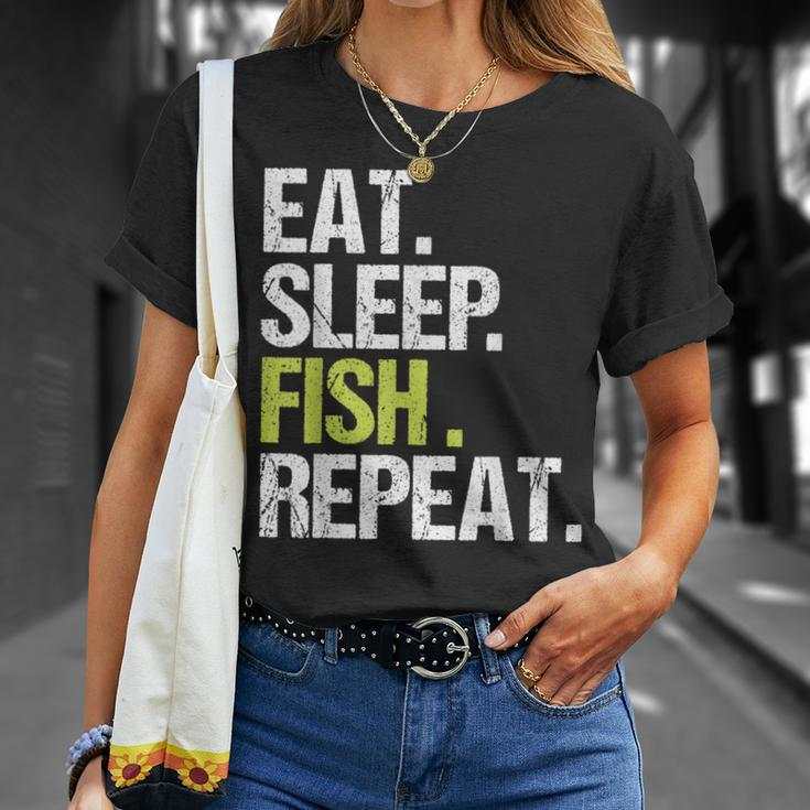 Eat Sleep Fish Repeat Fishing Fisherman Angling T-Shirt Gifts for Her