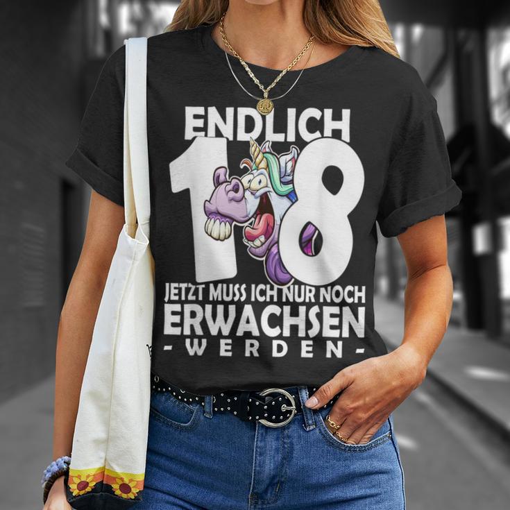 Endlich 18 Einhorn T-Shirt - Humorvoller Aufdruck zum Erwachsenwerden Geschenke für Sie