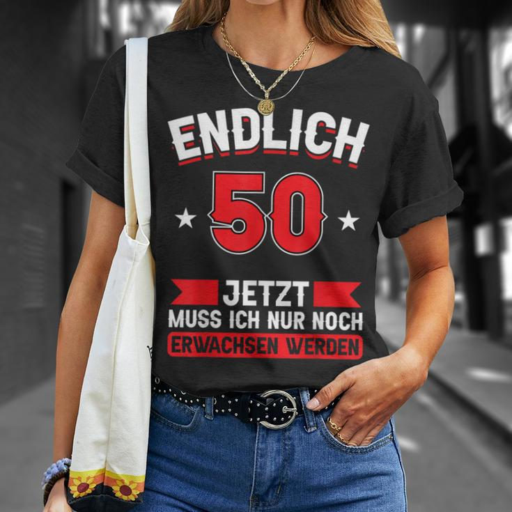 Endlich 50, T-Shirt zum 50. Geburtstag, Schwarz, Humorvolles Motiv Geschenke für Sie