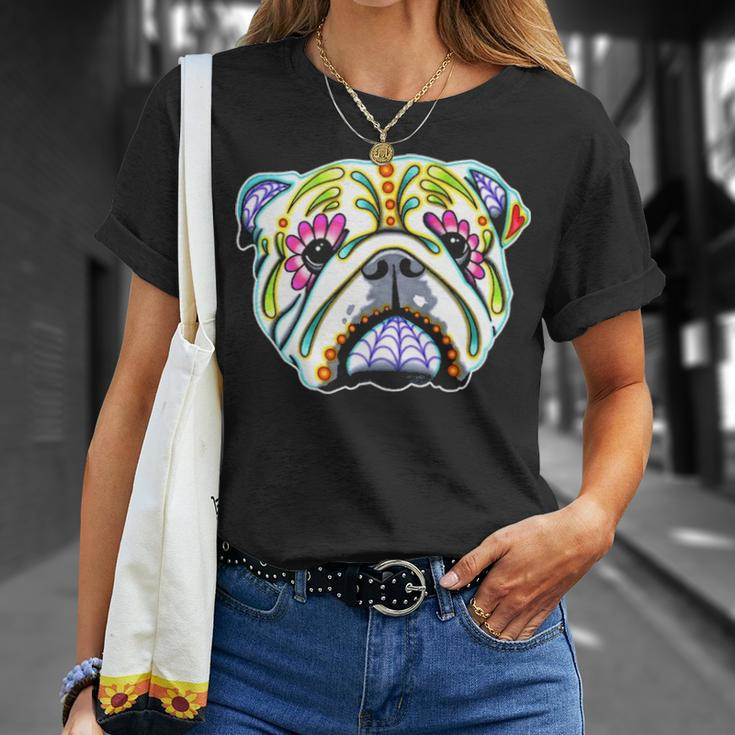 English Bulldog Day Of The Dead Sugar Skull Dog T-Shirt Gifts for Her