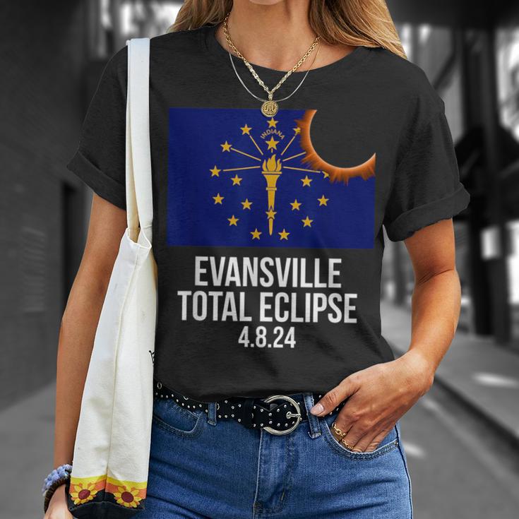 Evansville Indiana Eclipse 2024 Evansville Indiana Flag T-Shirt Gifts for Her