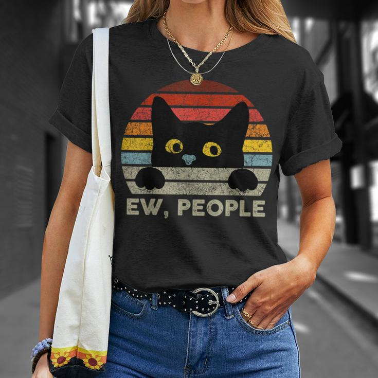 Ew People Vintage Black Cat For Cat Lover Cat Mom Cat Dad T-Shirt Gifts for Her