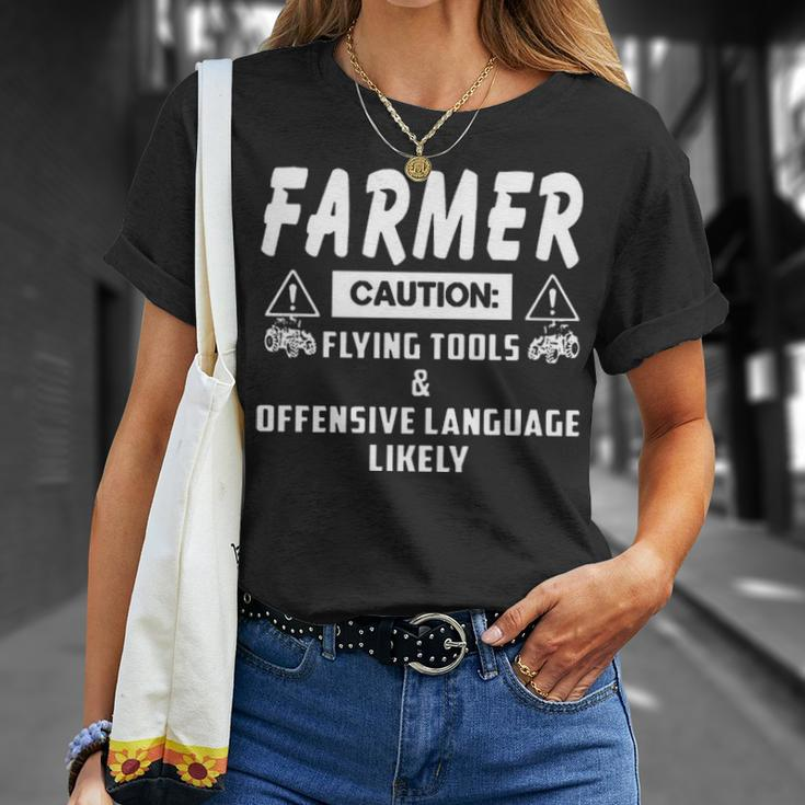 Farmer Caution Flying Tools And Offensive Language T-Shirt Gifts for Her