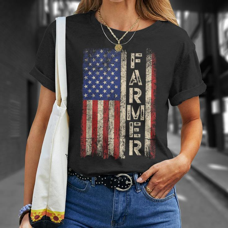 Farmer Tractors Usa American Flag Patriotic Farming Men T-Shirt Gifts for Her