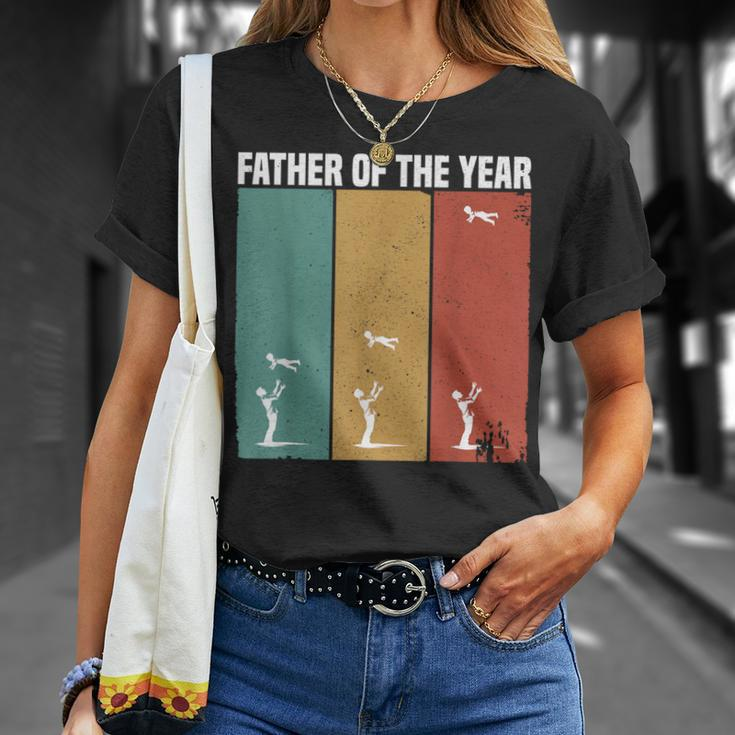Father Of The Year Dad Throwing Child In Sky Vintage T-Shirt Gifts for Her