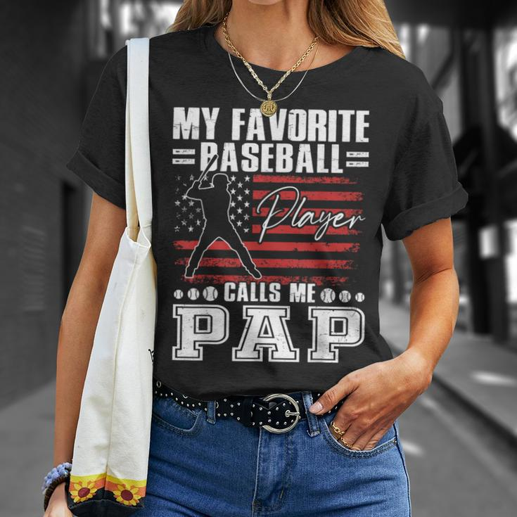 My Favorite Baseball Player Calls Me Pap American Flag T-Shirt Gifts for Her