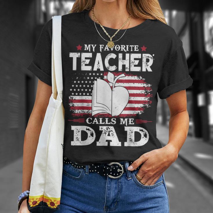 My Favorite Teacher Calls Me Dad Father's Day American Flag T-Shirt Gifts for Her