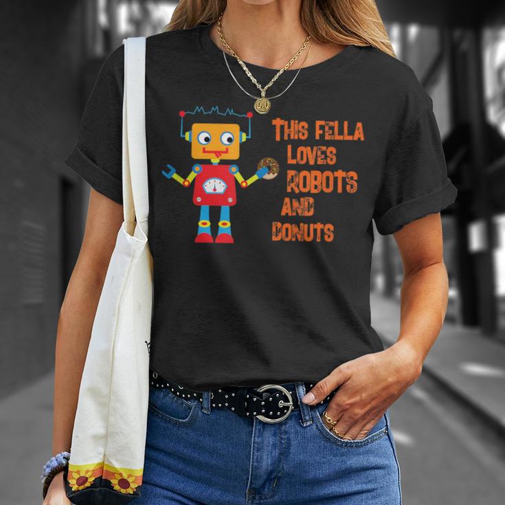 This Fella Loves Robots And Donuts Brain Food Merchandise T-Shirt Gifts for Her