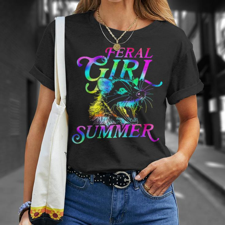 Feral Girl Summer Opossum Tie Dye Raccoon Vintage T-Shirt Gifts for Her
