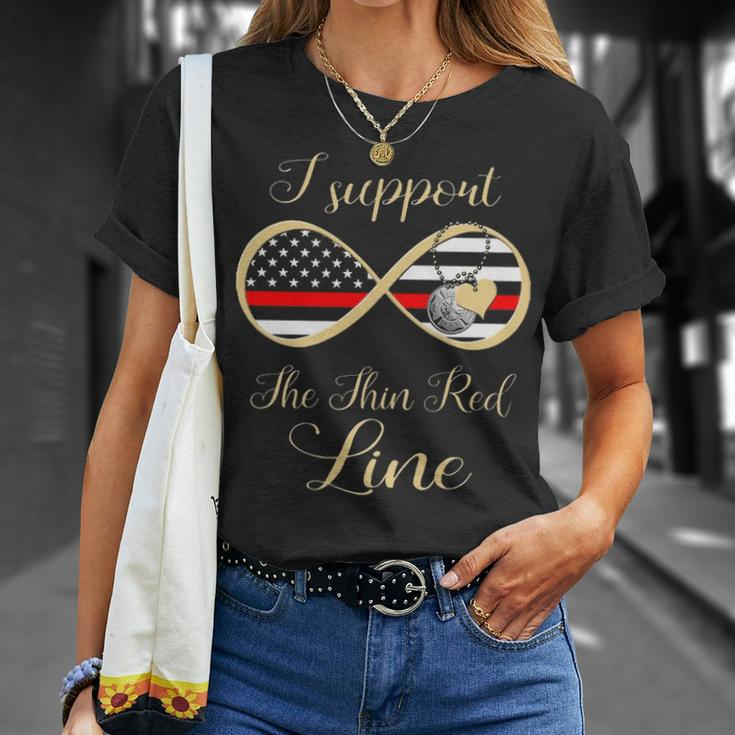 Firefighter I Support The Thin Red Line T-Shirt Gifts for Her