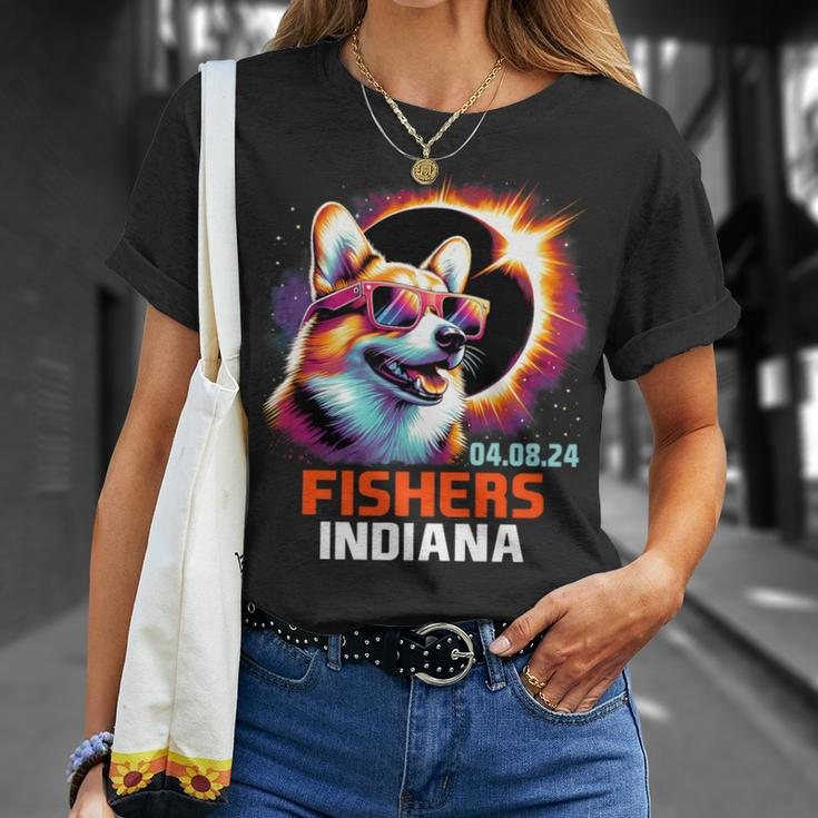 Fishers Indiana Total Solar Eclipse 2024 Corgi Dog T-Shirt Gifts for Her