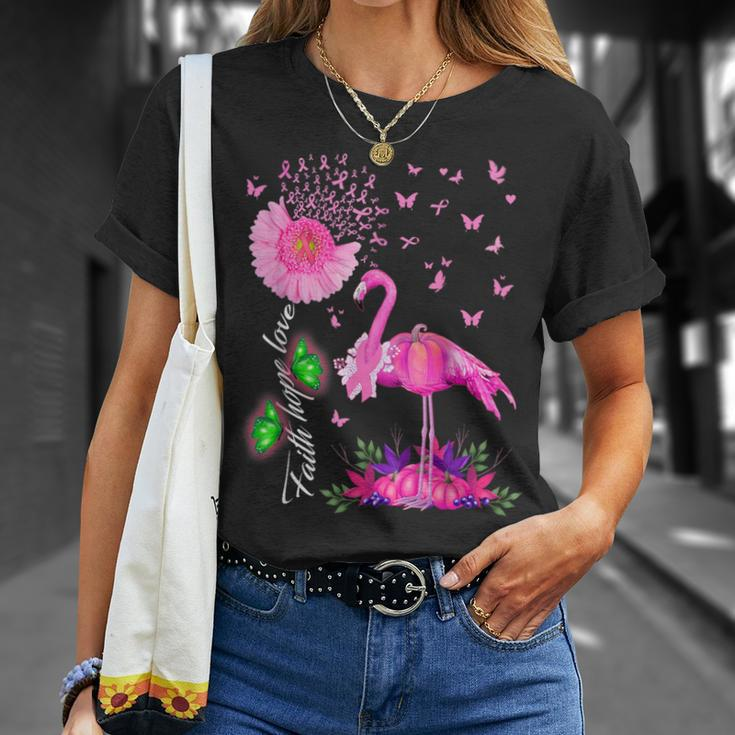 Flamingo Faith Hope Love Pink Pumpkin Ribbon Breast Cancer T-Shirt Gifts for Her