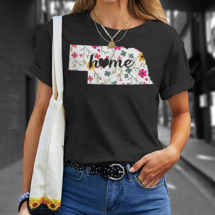 Floral Nebraska Home T-Shirt Gifts for Her