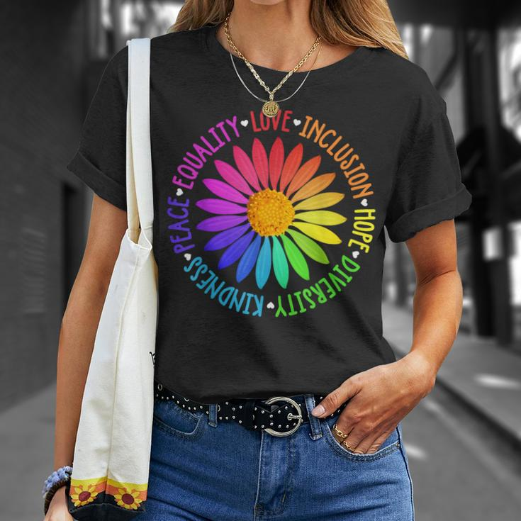 Flower Kindness Peace Equality Rainbow Flag Lgbtq Ally Pride T-Shirt Gifts for Her