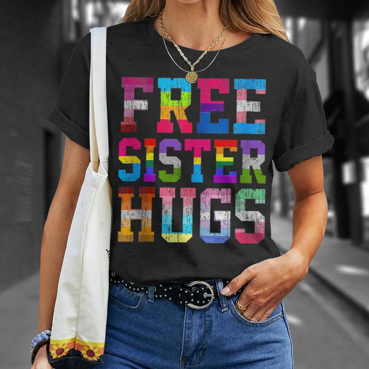 Free Sister Hugs Pride Month Rainbow Transgender Flag Lgbtq T-Shirt Gifts for Her