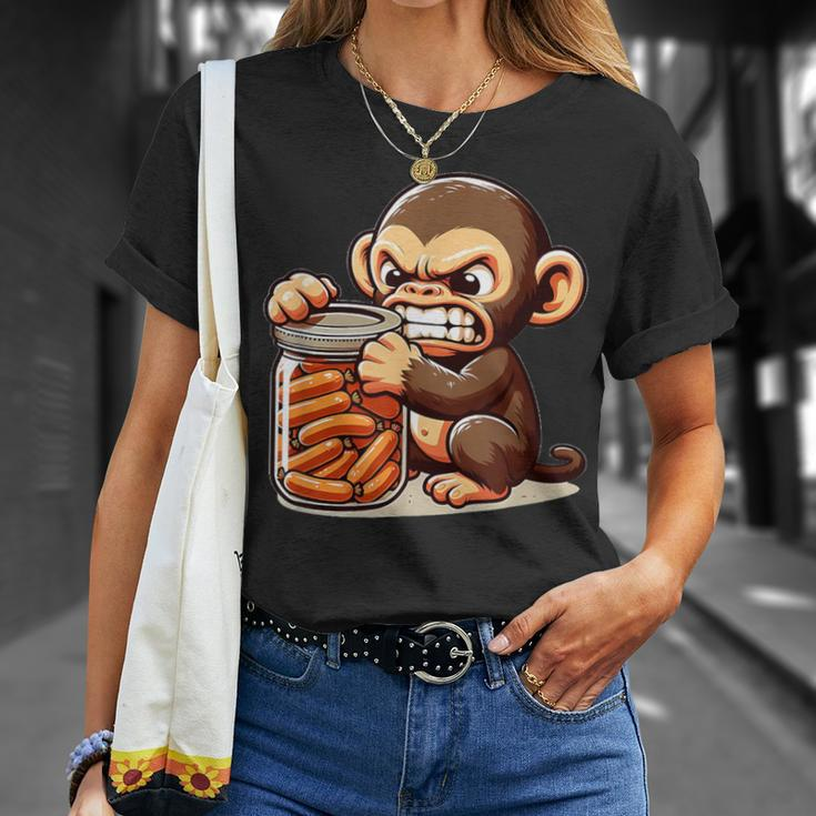 Frustrierter Monkey Will Sausage T-Shirt Geschenke für Sie