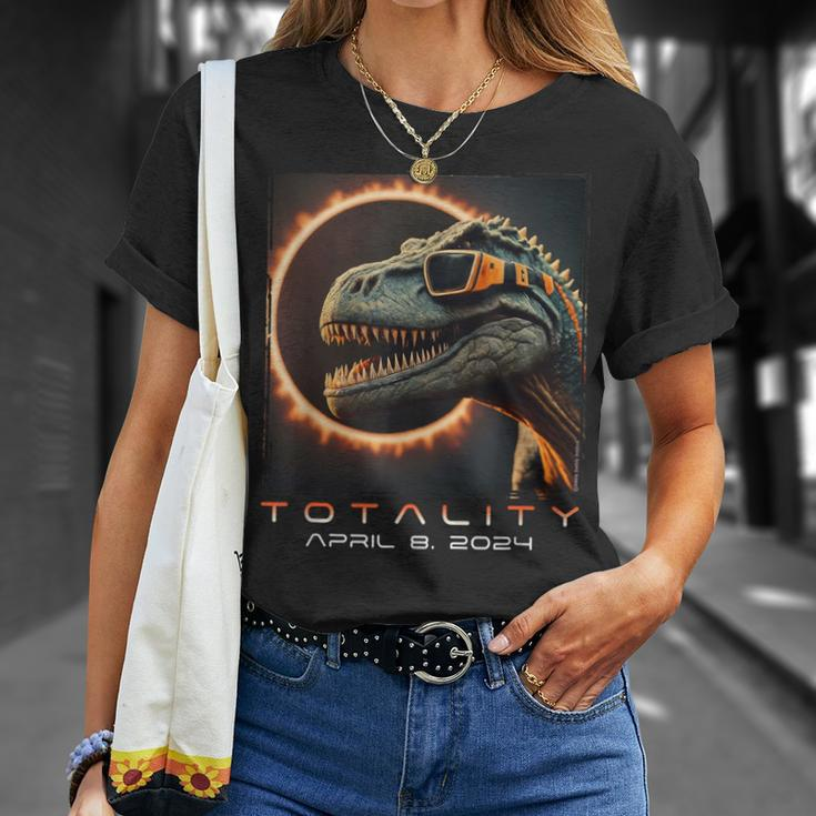 Fun Dinosaur T-Rex Totality April 8 2024 Total Solar Eclipse T-Shirt Gifts for Her