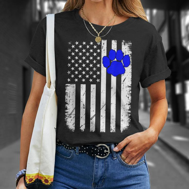 Fun Thin Blue Line Police K9 Dog American Flag T-Shirt Gifts for Her